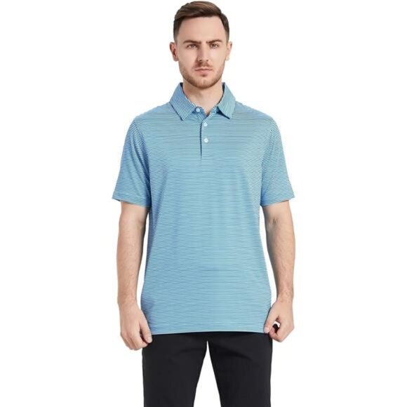 Mens Golf Moisture‎ Wicking Dry Fit Performance Sport Short Sleeve Striped Shirt - Picture 2 of 5